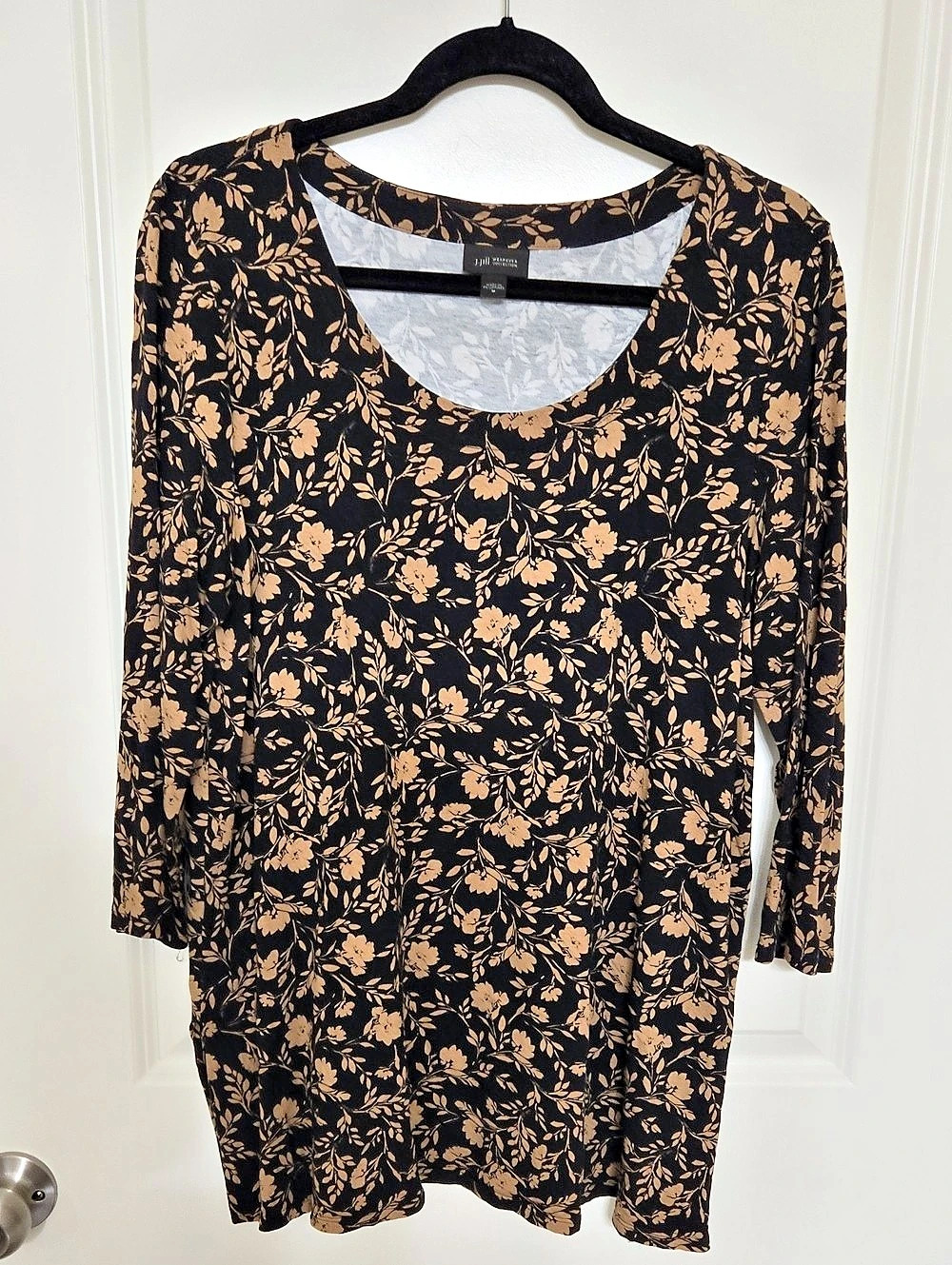 J.Jill Floral Long Sleeve Tunic in Black & Brown Size Medium